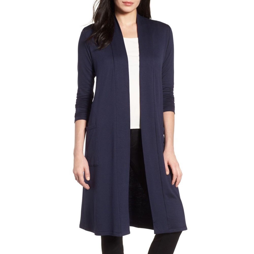 Bobeau Elegant Fleece Cardigan Navy Size Large